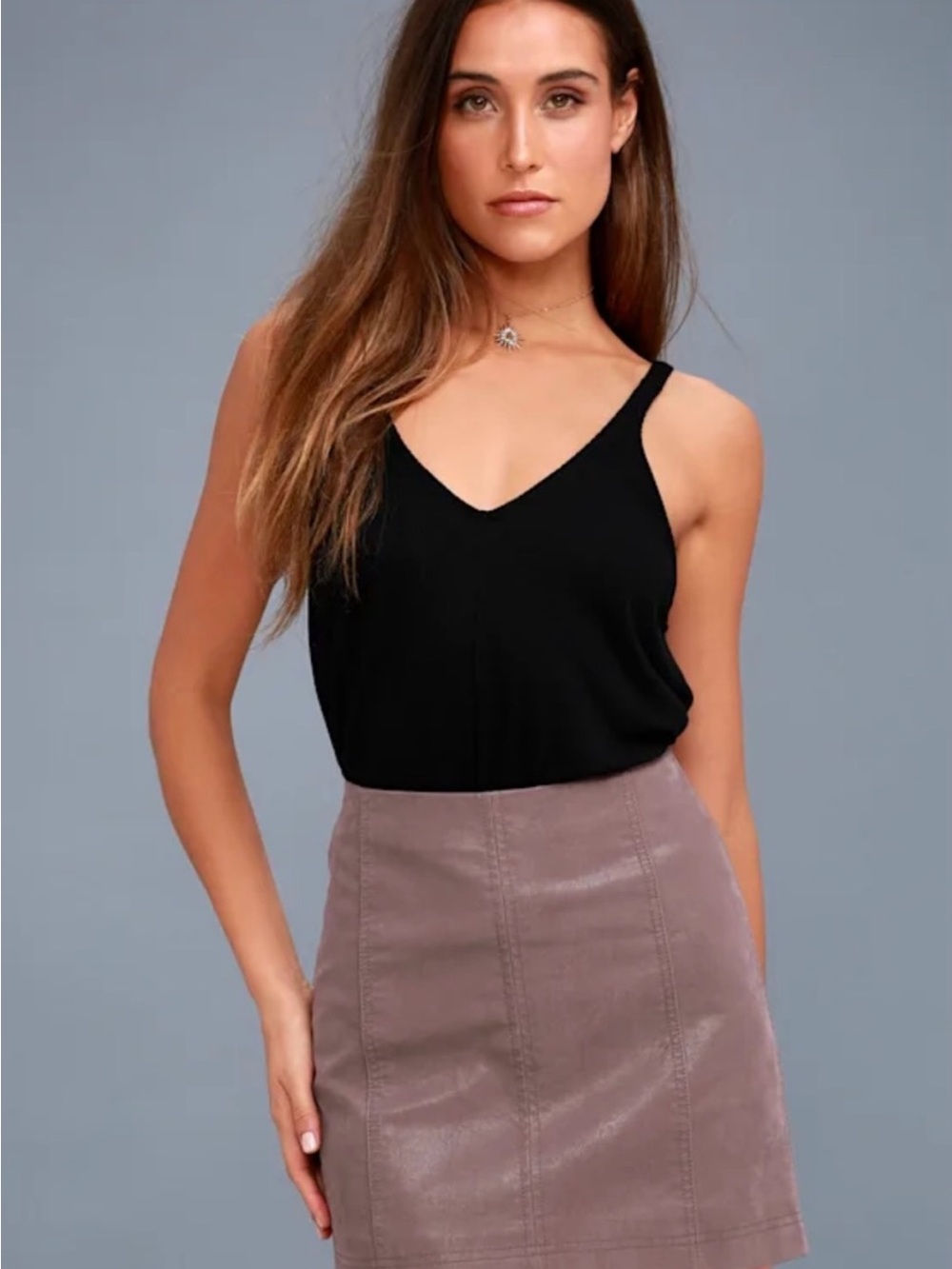 Free People Modern Femme Mauve Vegan Leather Suede Mini Skirt